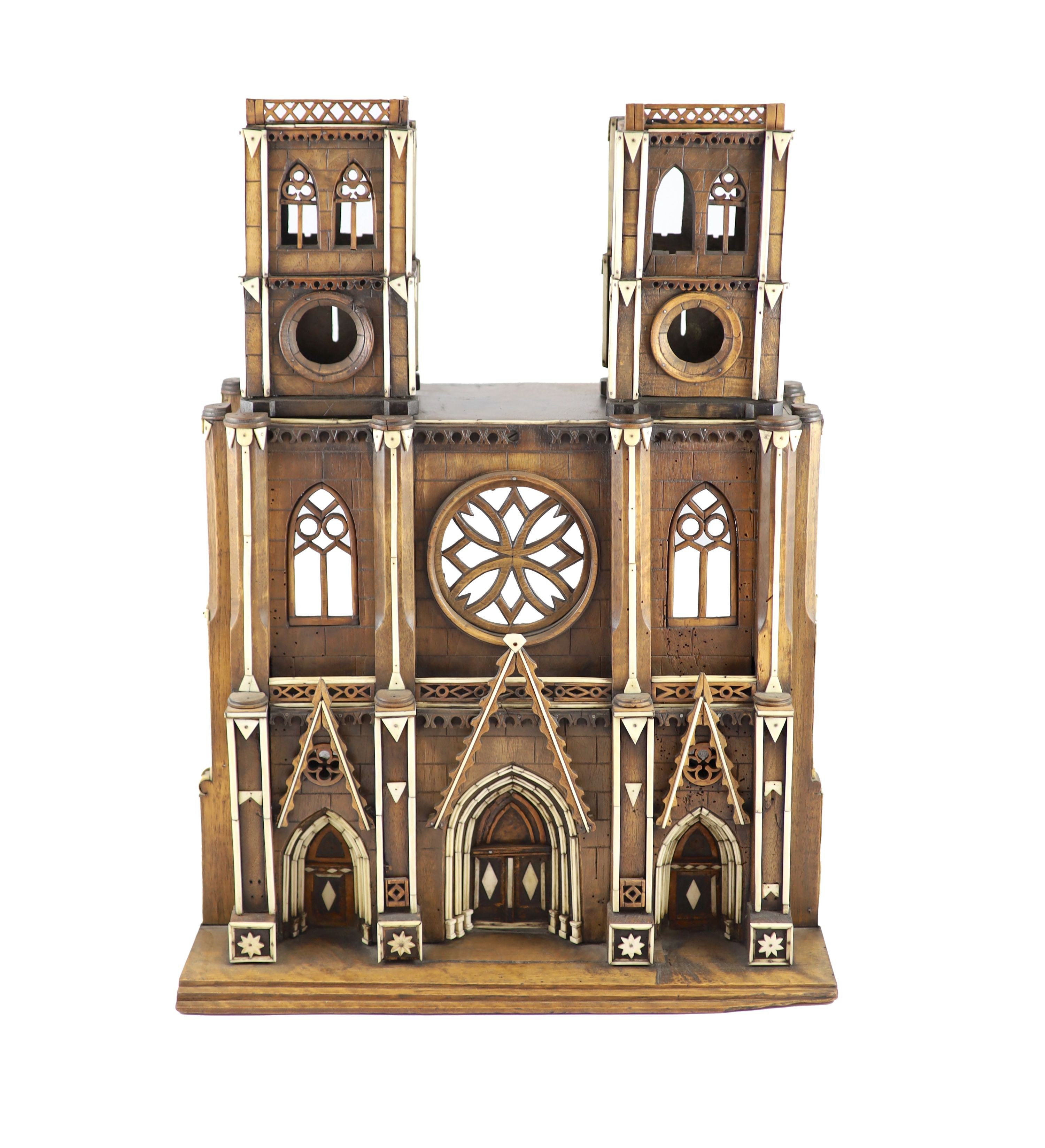 A 19th century French walnut and ivory model, Notre Dame